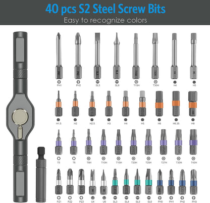 AMIR 42 in 1 Ratchet Screwdriver Set, Magnetic Screwdriver Set with 40 PCS Multi Bit, DIY Repair Tool Kit with Ratchet T Handle, Screw Driver Set Kit for Tools,Bicycle,Electronic Repair