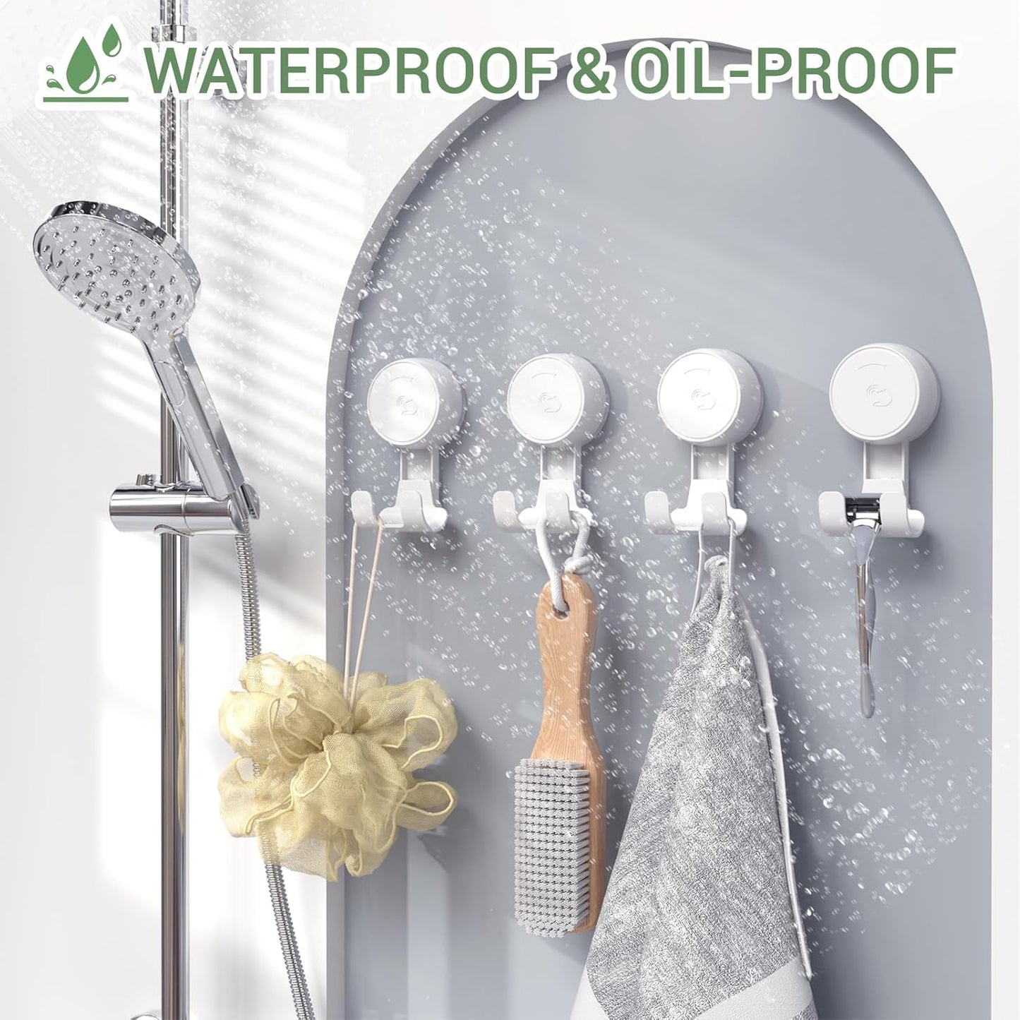 LUXEAR Heavy Duty Waterproof Shower Hooks 2 Pack - Suction Hook, No Drill Damage-Free Removable Reusable Wall Hooks for Bathroom Kitchen Towel Bathrobe Loofah Shower Hooks (Max Load 11LB/5KG)