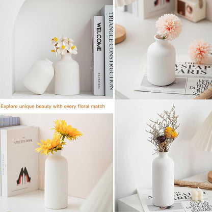 Modern Farmhouse Vase Set of 3, Small Neutral Ceramic Vases for Home Decor, Boho Flower Vase for Living Room, Table, Shelf, Fireplace Mantel