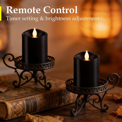 3"x4" Flickering Flameless Battery Candles with Timer, White Realistic LED Pillar Candles, Set of 2 Large Remote-Operated Candles for Home Indoor/Outdoor & Holiday Decor