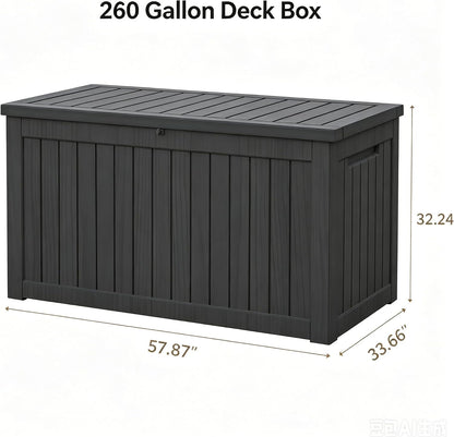 LAUSAINT HOME 320 Gallon Resin Deck Box, Package Delivery Box with Lockable Lid, Waterproof Outdoor Storage Box For Garden Tools, Patio Cushions(320 Gallon,Black)