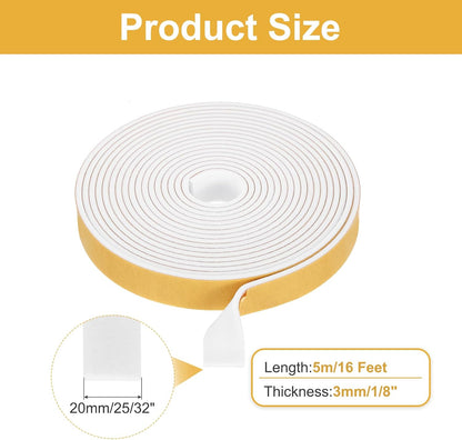 MECCANIXITY Weather Door Seal Strip Tape, Door Insulation Stripping Single Side Strong Self Adhesive Foam Tape Gap Filler for Door, Window, 1/4 Inch x 1/16 Inch x 32 Feet White 2 Pack