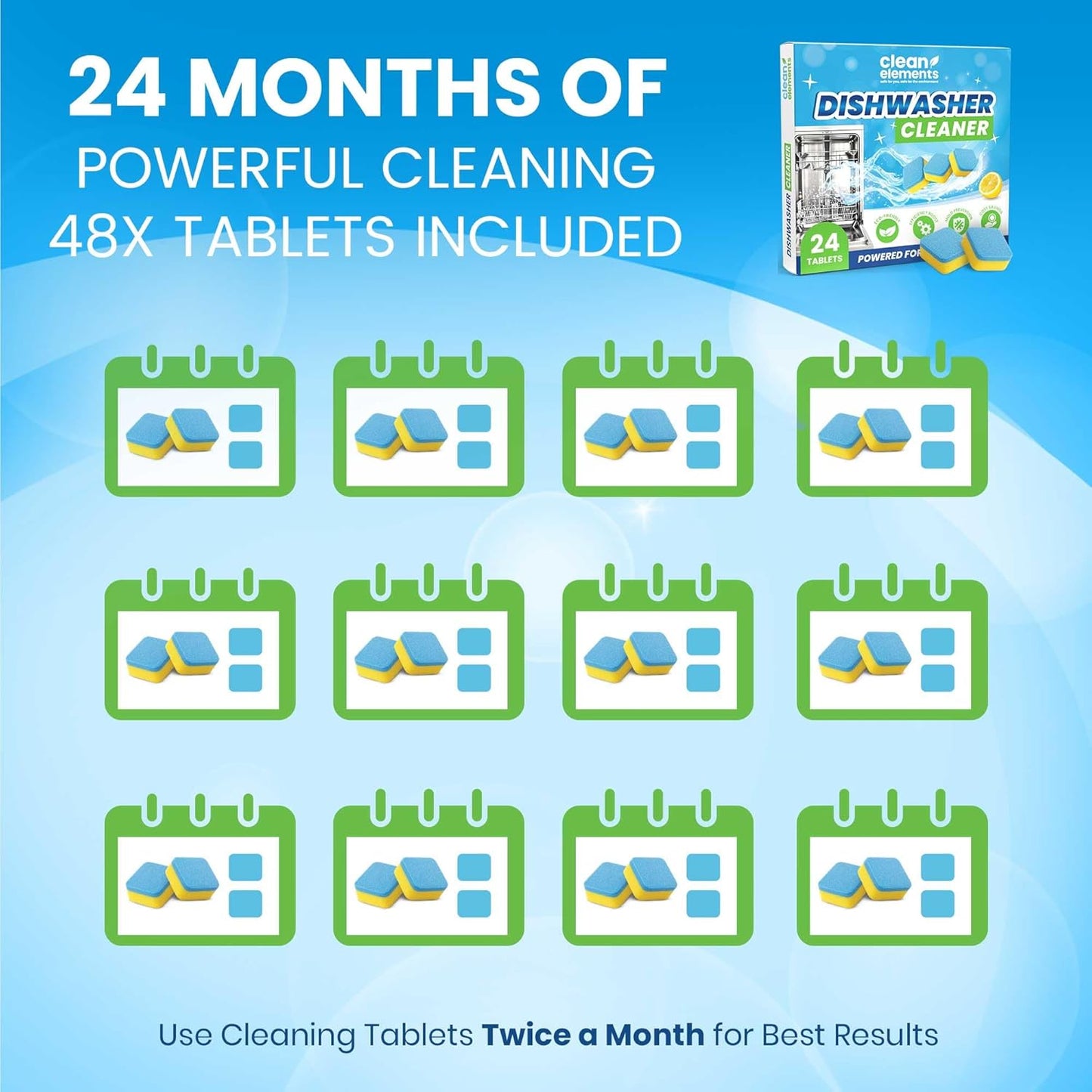 Dishwasher Cleaner Tablets & Deodorizer – 48 Pack (2 Year Supply) Deep Cleaning Descaler Pods, Removes Limescale, Hard Water, Calcium, Grease & Odor, Septic Safe Heavy Duty for Dish Washer