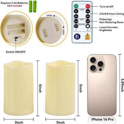 Raycare Outdoor Waterproof Flameless Candles, Battery Operated LED Electric Candles with Remote and Timers, Fake Pillar Candle for Patio, Porch, and Wedding Decor, Ivory, Set of 3(3"x4" 5" 6")