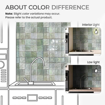5 Sheets Peel and Stick Backsplash, Self Adhesive Wall Tiles, 3D Adhesive Tile Backsplash, 12"x12"Premium Self Adhesive Wall Tiles Peel and Stickfor Kitchen, Bathroom, RV(Spring Moss)