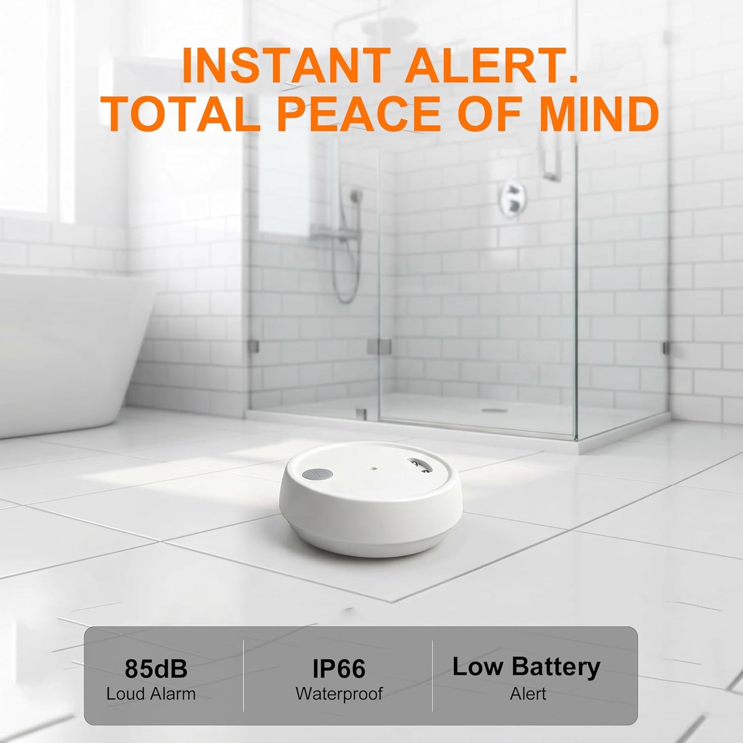 1 Pack Water Leak Detectors, Over 100dB Loud Water Sensor Alarm, IP66 Waterproof Sensitive Drip & Flood Alert, Easy Wireless Installation for Basement, Kitchen Sink, Bathroom, Laundry Room