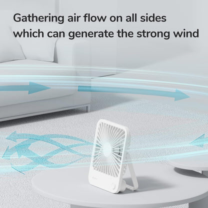 JISULIFE Desk Fan Battery Rechargeable, 4500mAh 180°Foldable Portable Personal Fan, 4 Speeds Adjustable Long Battery-life for Home Office Travel Outdoor Gifts for Women Men-White