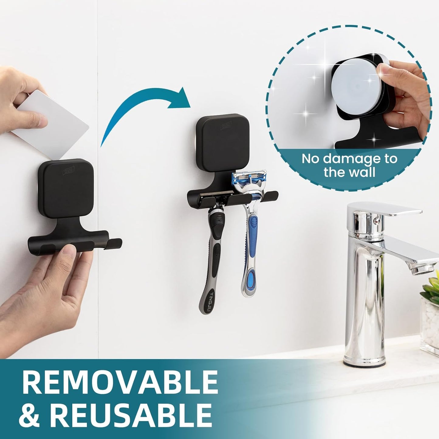 TAILI Suction Cup Razor Holder in Shower 2 Pack, Towel, Loofah, Shaver Holder for Bathroom Wall, Powerful Suction Cup Shower Hooks, Easy to Install and Reuse, White