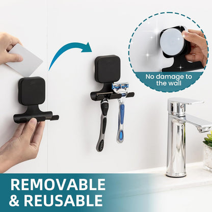 TAILI Suction Cup Razor Holder in Shower 2 Pack, Towel, Loofah, Shaver Holder for Bathroom Wall, Powerful Suction Cup Shower Hooks, Easy to Install and Reuse, White