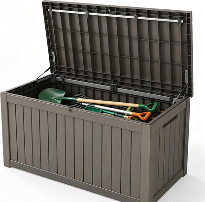 LAUSAINT HOME 320 Gallon Resin Deck Box, Package Delivery Box with Lockable Lid, Waterproof Outdoor Storage Box For Garden Tools, Patio Cushions(320 Gallon,Black)