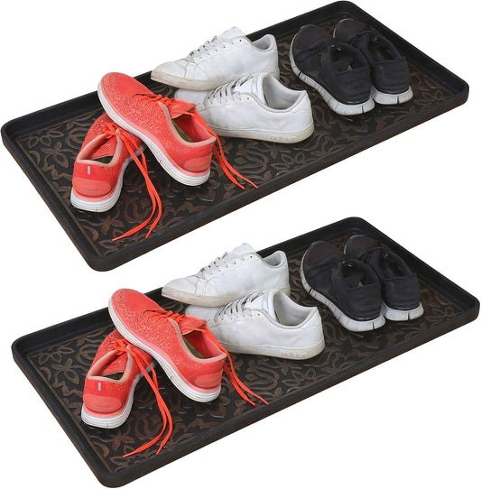 2 Packs Rubber Shoe Tray Wet Shoe Tray,Tray Wet Shoe Tray for Entryway Rubber Doormat Boot Tray,Snow Boot Pad Water Resistant Shoe Tray,Waterproof for All Weather Indoor Outdoor Use (2PCS)