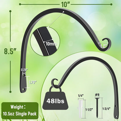 FEED GARDEN Heavy Duty Plant Hangers Outdoor Indoor, 8 Inch 2 Pack Metal Hanging Bracket Holds Up to 44 lbs, Wall Brackets for Hanging Baskets, Bird Feeders,Wind Chime& Lanterns, Black