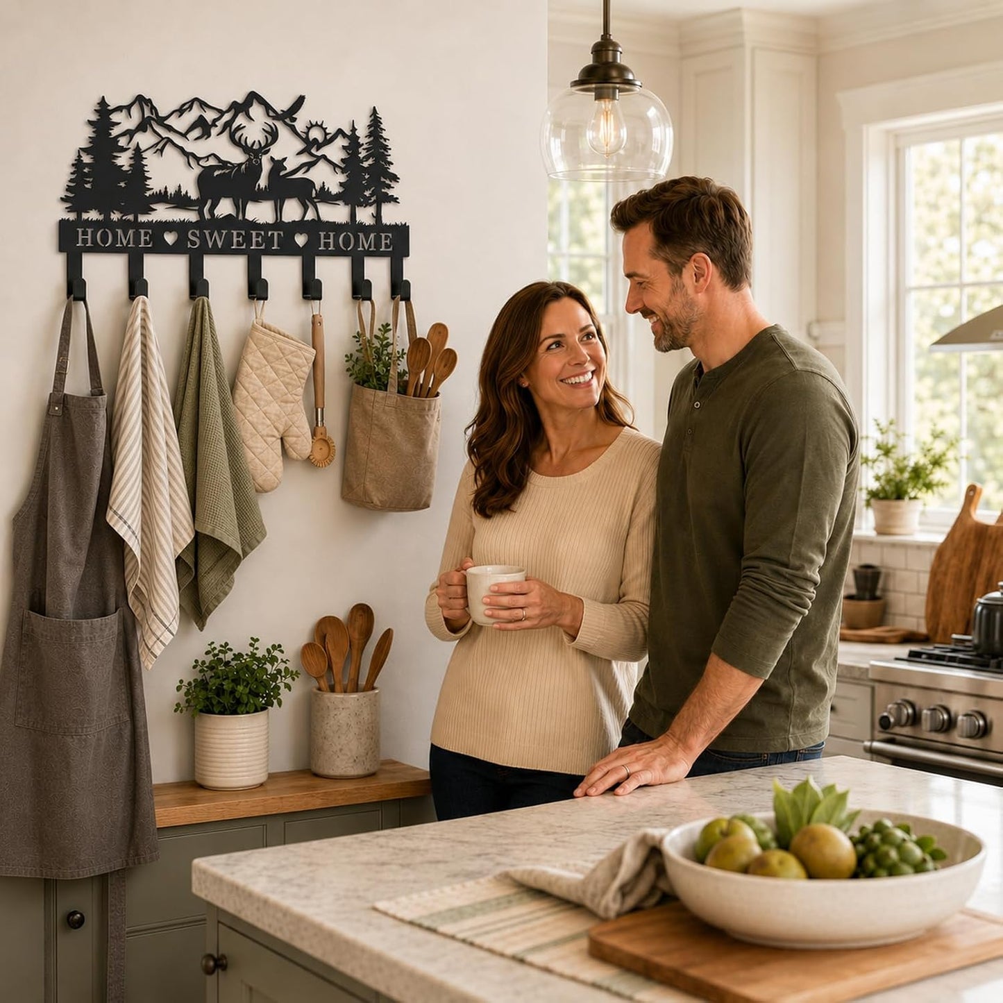 Deer Mountain Metal Key Holder Wall Mount Key Holder for Wall Rustic Cabin Decor Key Rack Hooks Hanger Woodland Wildlife Wall Art Entryway Organizer Housewarming Hunting Gifts