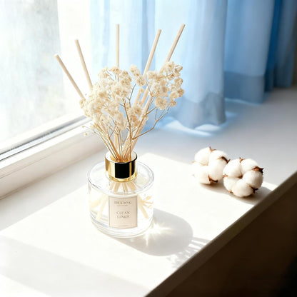 Reed Diffuser Set - 3.38 fl oz Lemon Verbena Premium Scented Oil with Preserved Baby's Breath & Cotton 6 Sticks | Long-Lasting Aromatherapy for Home, Bedroom, Bathroom, Office Home Decor