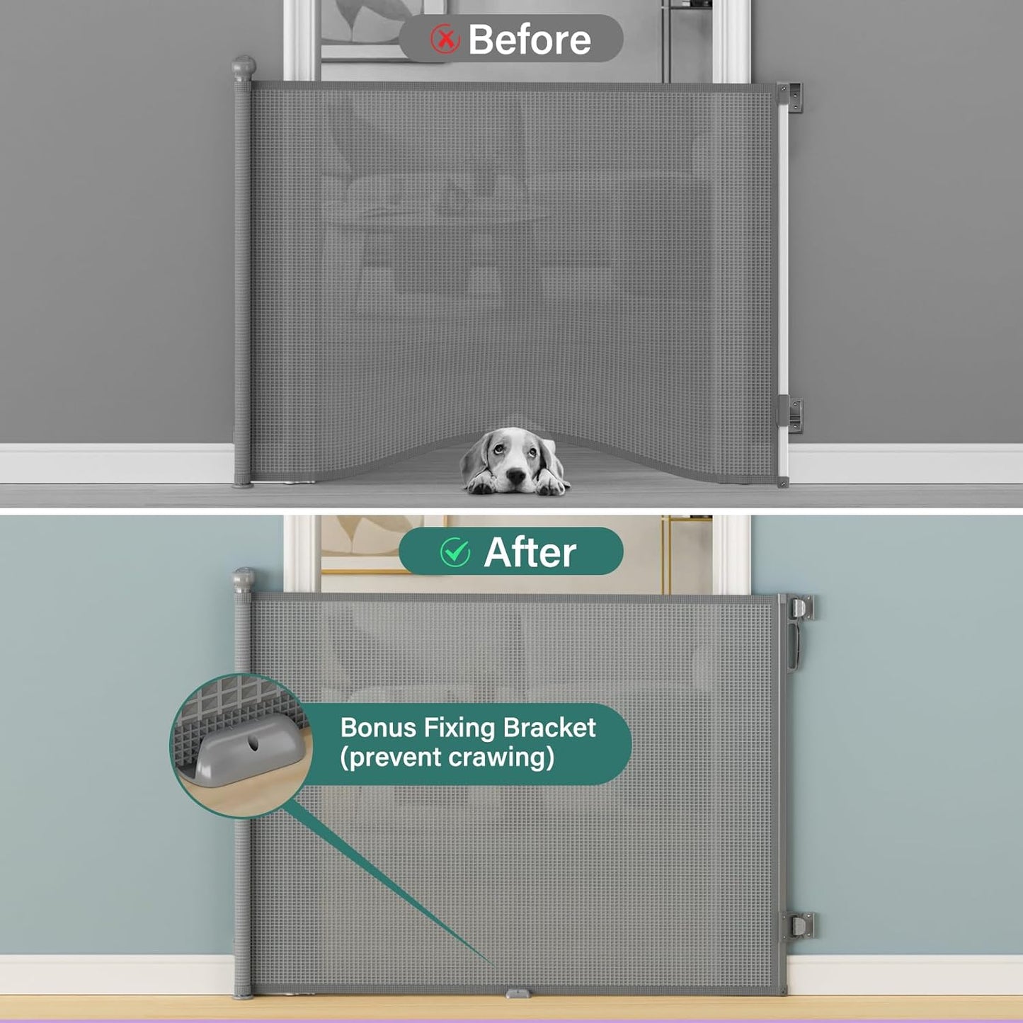 Babepai Retractable Baby Gates Extra Wide | 55" Wide x 34" Tall Dog Gates for Stairs | Indoor/Outdoor Use | Child Gates for Doorways, Deck, Porch, Hallways, Patio - Gray