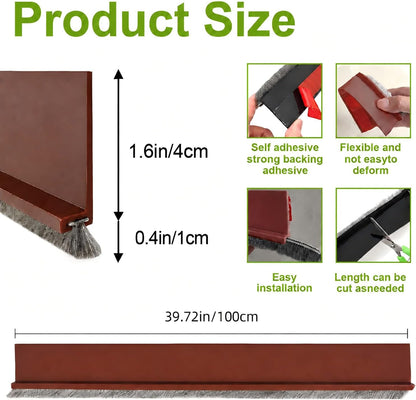 2 PCS Brush Door Sweep, Draft Stoppers for Bottom, Draft Stopper with Brush for Exterior Door, Bottom Seal Strip for Protection Against Bug, Dust, 2" W x 39" L, Black