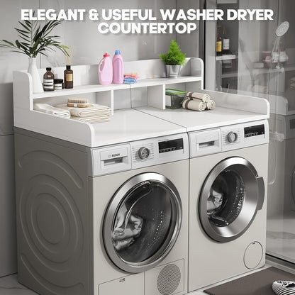 54" 2 Tier Washer Dryer Countertop with Storage Shelf, Waterproof MDF Laundry Room Organizer, Folding Station, Mechanically Joined Two-Panel Countertop (Walnut Brown)