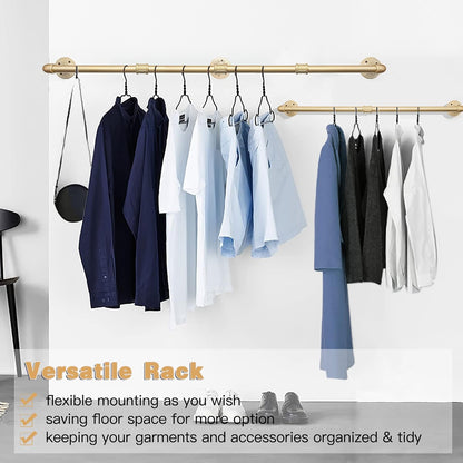 Gold Wall Mount Iaundry Drying Rack - 54" Pipe Garment Rack, Portable Heavy Duty Iron Closet Hanger Rod, Modern Metal Detachable DIY Hanging Bar for Laundry Room and Closet Storage