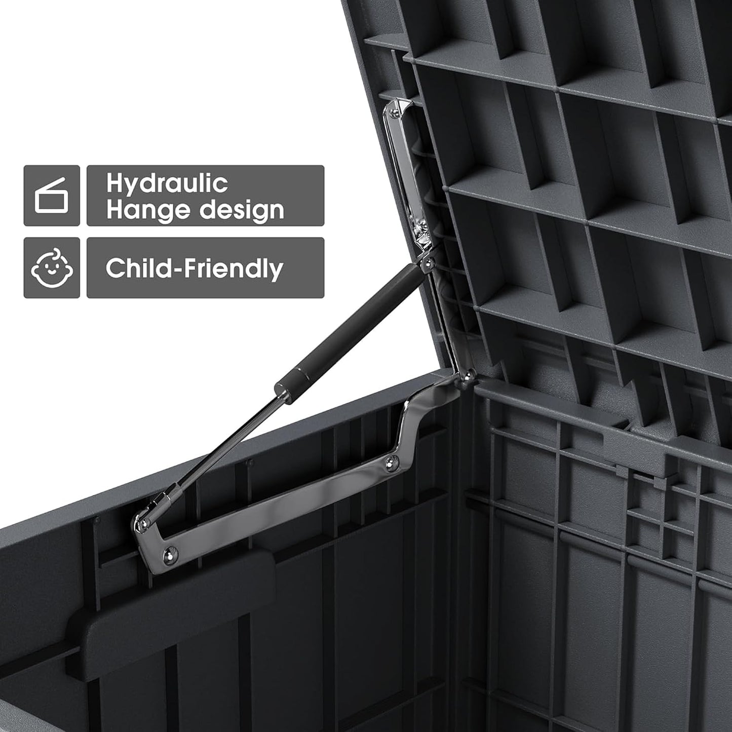 Greesum 110 Gallon Outdoor Storage Box with Lockable Lid, All-Weather for Patio Furniture, Pool Supplies & Garden Tools, Waterproof, UV-Resistant Large Deck Box, Dark Black