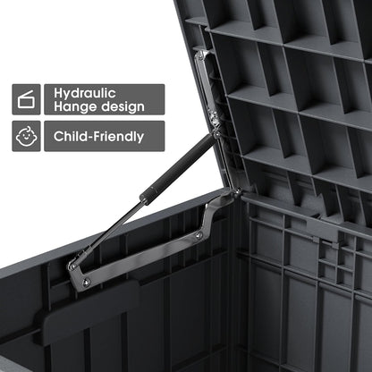 Greesum 110 Gallon Outdoor Storage Box with Lockable Lid, All-Weather for Patio Furniture, Pool Supplies & Garden Tools, Waterproof, UV-Resistant Large Deck Box, Dark Black