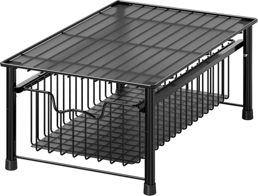 Simple Houseware Stackable 2 Tier Sliding Basket Organizer Drawer, Chrome