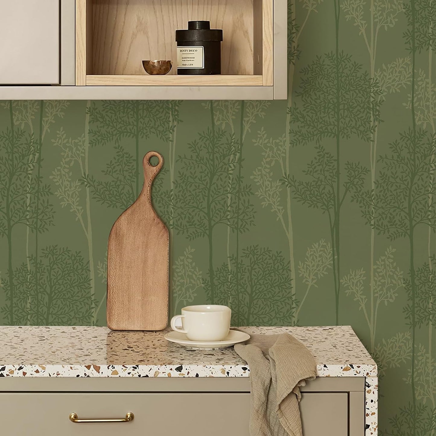 JiffDiff Warm White Self Adhesive Wallpaper with Waterproof, Farmhouse Removable Peel and Stick Wallpaper for Bathroom and Cabinets Decor, Botanical Renter Friendly Contact Paper 17.3" X 120"