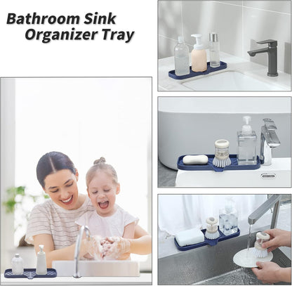 MicoYang Silicone Bathroom Soap Dishes with Drain Spout-Bathroom and Kitchen Sink Organizer,Sponge Holder,Dish Soap Tray,Perfect for Dispenser,Scrubber,Bottle,Cup on Sink or Counter-Coffee 4.9"×3.2"