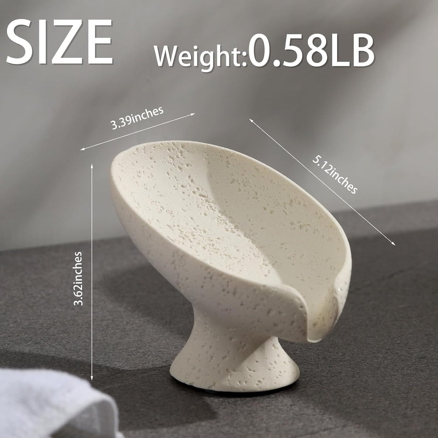 Soap Dish, Bar Soap Holder, Travertine Stone Look, Off White | Self Draining,Sponge Holders Tray for Shower,for Dispenser,Scrubber,Bottle,Cup on Bathroom Kitchen Bathtub Sink or Counter