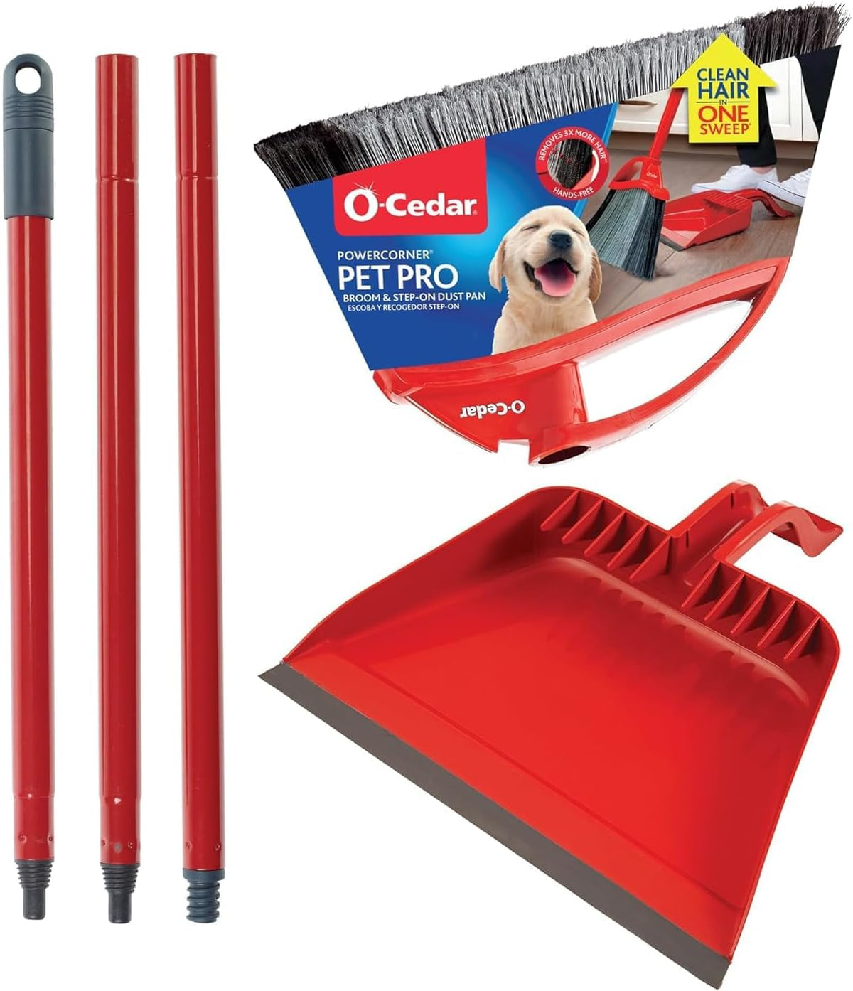 O-Cedar Strong Sweep Broom and Dustpan Set with Detail Brush | Indoor Outdoor Heavy Duty Stiff Bristle Broom | Step-On Dust Pan