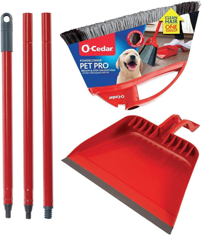 O-Cedar Strong Sweep Broom and Dustpan Set with Detail Brush | Indoor Outdoor Heavy Duty Stiff Bristle Broom | Step-On Dust Pan