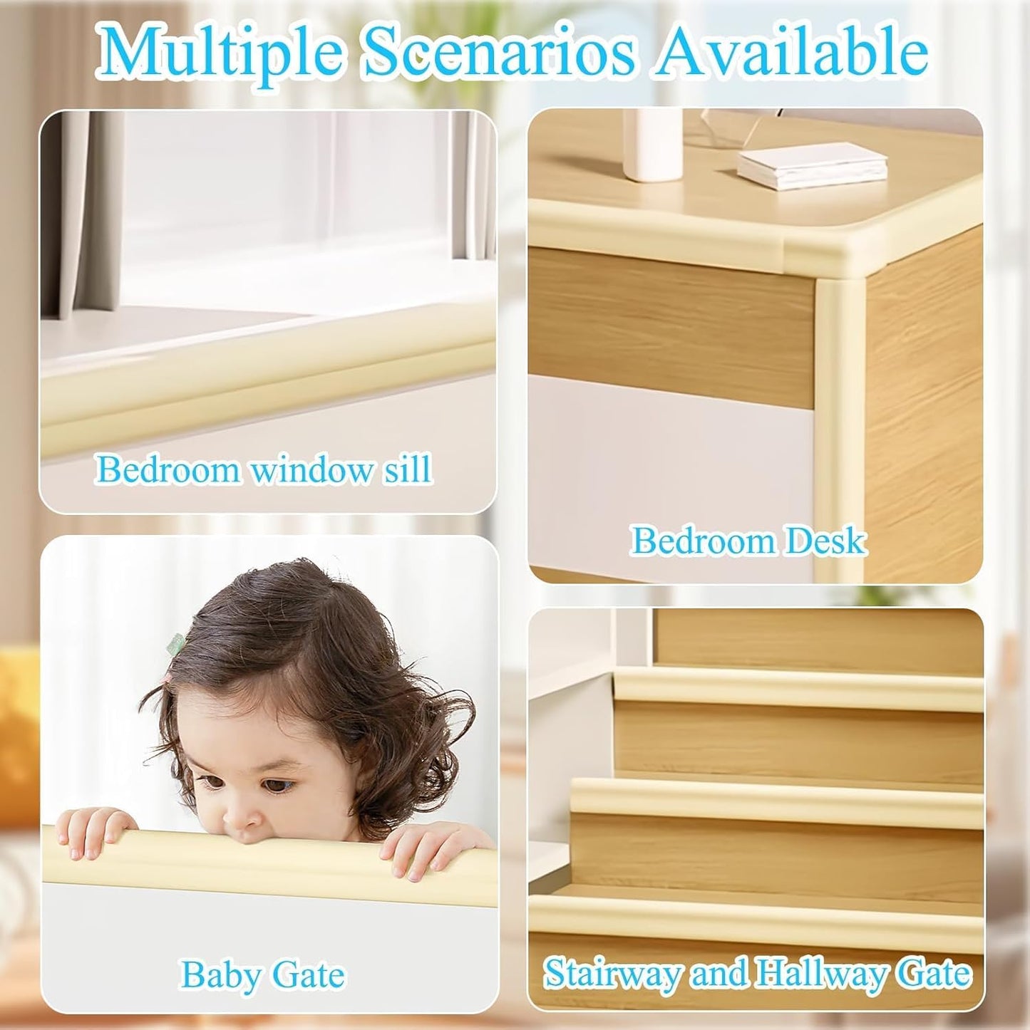 ZOMPAGO Baby Edge Protector Roll (6.56FT) & 8 Corner Guards - White Foam Furniture Corner Protectors - Baby Proof Corners and Edges for Table, Wall, Bed Frame - Baby Proofing Safety Bumpers