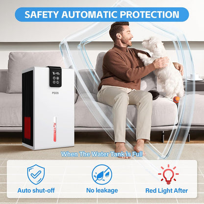 PSOS Dehumidifier, Dehumidifiers for Home, 98 OZ Water Tank, (1000 sq.ft) Quiet Dehumidifier for Bathroom Basement Bedroom with Humidity Display, Relaxing 7 Color Ambient Light, Auto Shut Off(White)