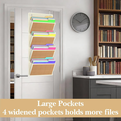 homyfort Over the Door File Organizer, Wall Hanging File Folders with 5 Large Pocket for Mails, Magazines, Back to School Supplies,Office Chart Storage, Paper Organization (Grey)