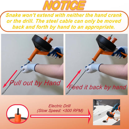 Drain Auger 50FT, Drain Snake with Drill Adapter, Plumbing Snake Clog Remover Use Manually or Powered for Kitchen, Bathtub and Shower Drains