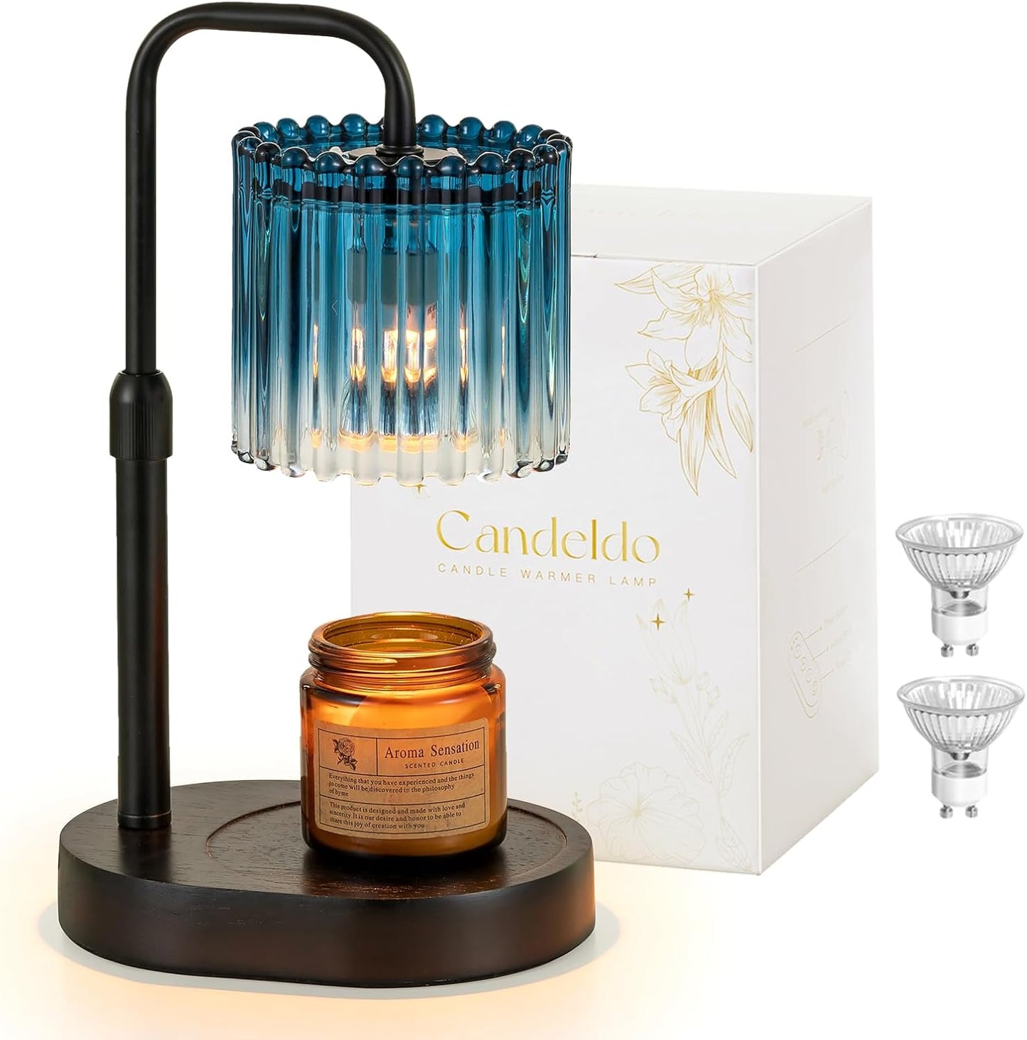 Candeldo Candle Warmer Lamp with Timer: Black Wax Melt Warmer | Height Adjustable, Dimmable, with 2 Bulbs, Modern Farmhouse Decor for Home, Bedroom, Gifts for Women, Birthday, Housewarming