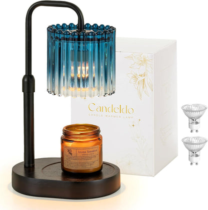 Candeldo Candle Warmer Lamp with Timer: Black Wax Melt Warmer | Height Adjustable, Dimmable, with 2 Bulbs, Modern Farmhouse Decor for Home, Bedroom, Gifts for Women, Birthday, Housewarming
