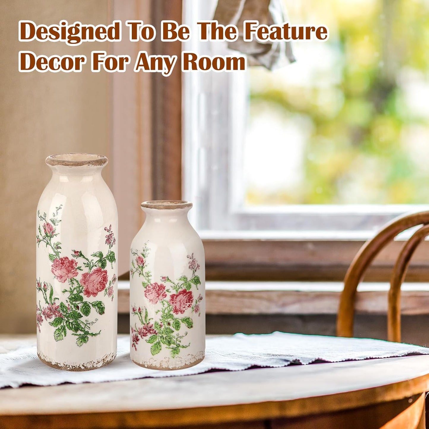 2 Pcs Ceramic Small Vase Rustic Farmhouse Vase Boho Vases Home Decoration for Your Kitchen Bedroom Office Bathroom & Shelf Centerpiece Table Decorative(Simplicity)