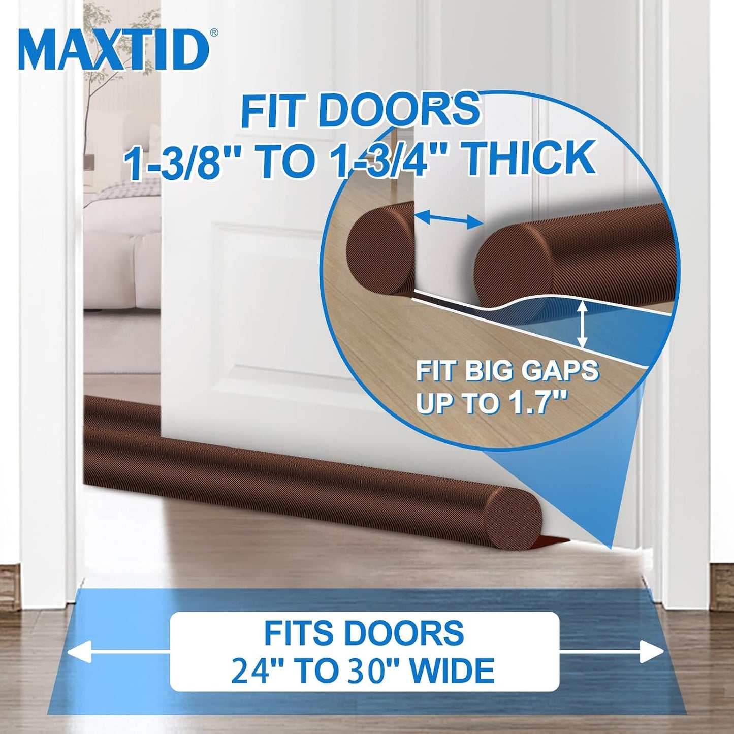 MAXTID Large Door Draft Stopper for Bottom of Doors 36” Under Door Sweep Noise Blocker Black Gap Stoppers Adjustable Doors Seal Sweep Guard Draft, Window Breeze Stoppers, Home Essentials Gadgets