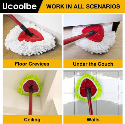 Spin Mop Replacement Head for O Cedar 2 Tank RinseClean, 4 Microfiber mop Refill, 1 Scrub Brush, 1 Mop Stick, 1 Mops Base, Deep Cleaning, 30" to 58" Mop Handle Replacement