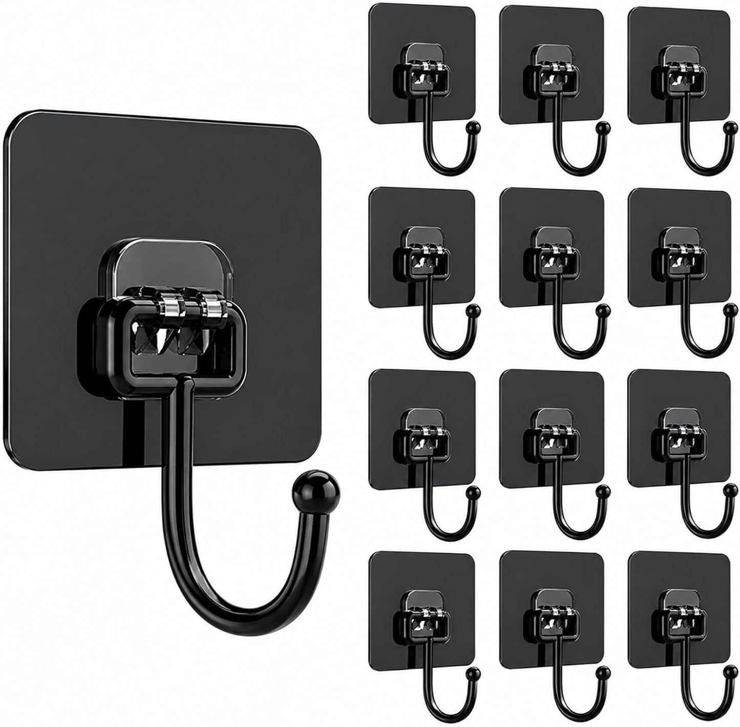 Heavy Duty Adhesive Hooks 60lb Max, 12 Pack Wall Hooks, Strong Stick On Hooks Traceless Waterproof & Rustproof for Bathroom Kitchen Home Hanging (12, Clear)