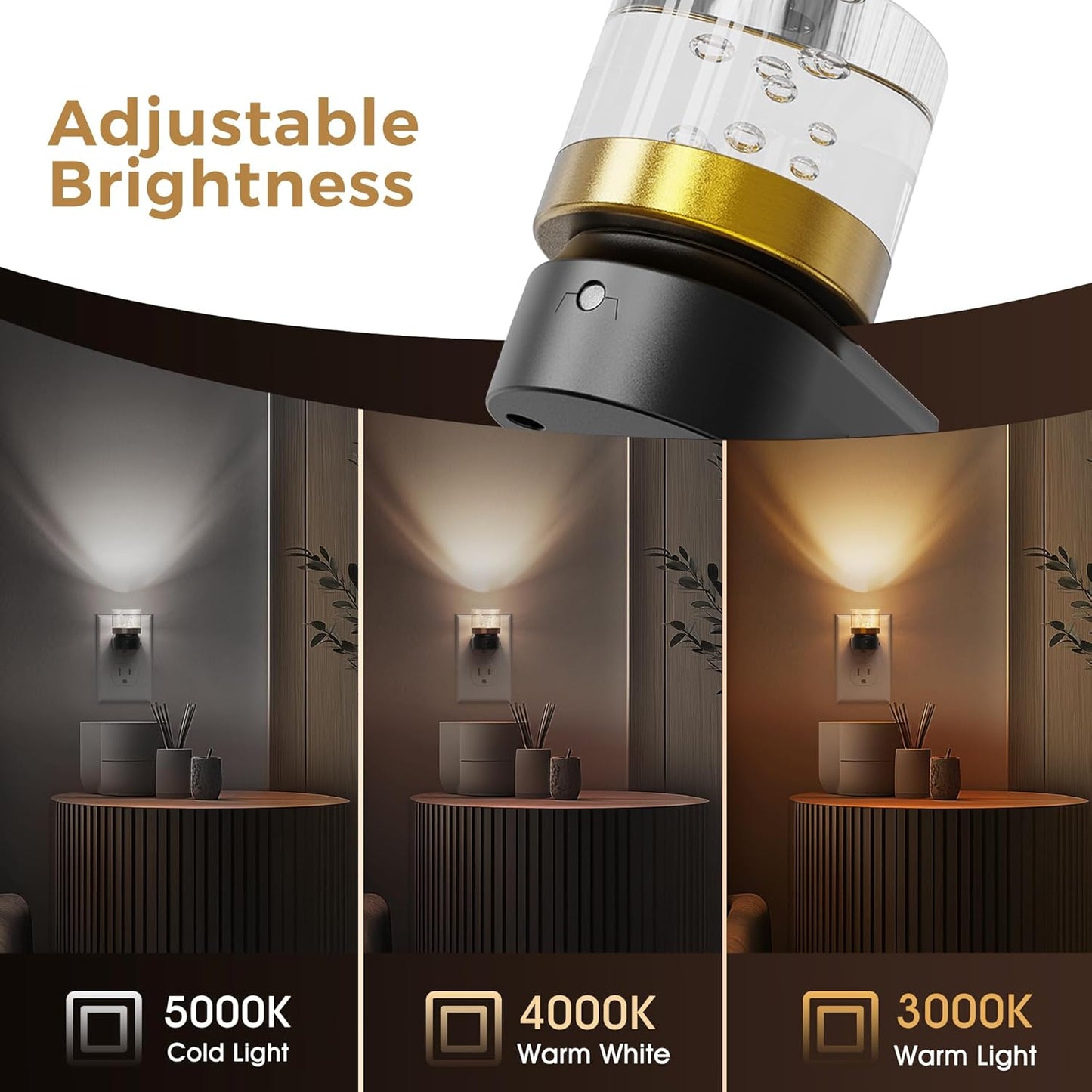 L LOHAS LED Night Light, Bubble Night Lights Plug into Wall,2 Pack 3000K/4000k/5000K Adjustable Color Temperature Night Light,Dimmable Nightlights with Dusk to Dawn Sensor for Rooms Bathroom Hallway