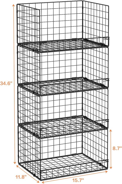 Yociyoga 4-Tier Stackable Closet Organizers and Storage Shelves, Foldable Closet Shelf Organizer, Black(Patent Protection)(Patent No. 30022416)