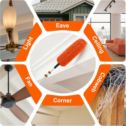 SISUPASSIE 30FT Reach High Ceiling Duster Kit, Window Cleaning kit with 5-24FT Extension Pole, Fan Duster for Ceiling Fan Blades, Microfiber Feather Duster, Rotatable Window Squeegee and Cobweb Duster