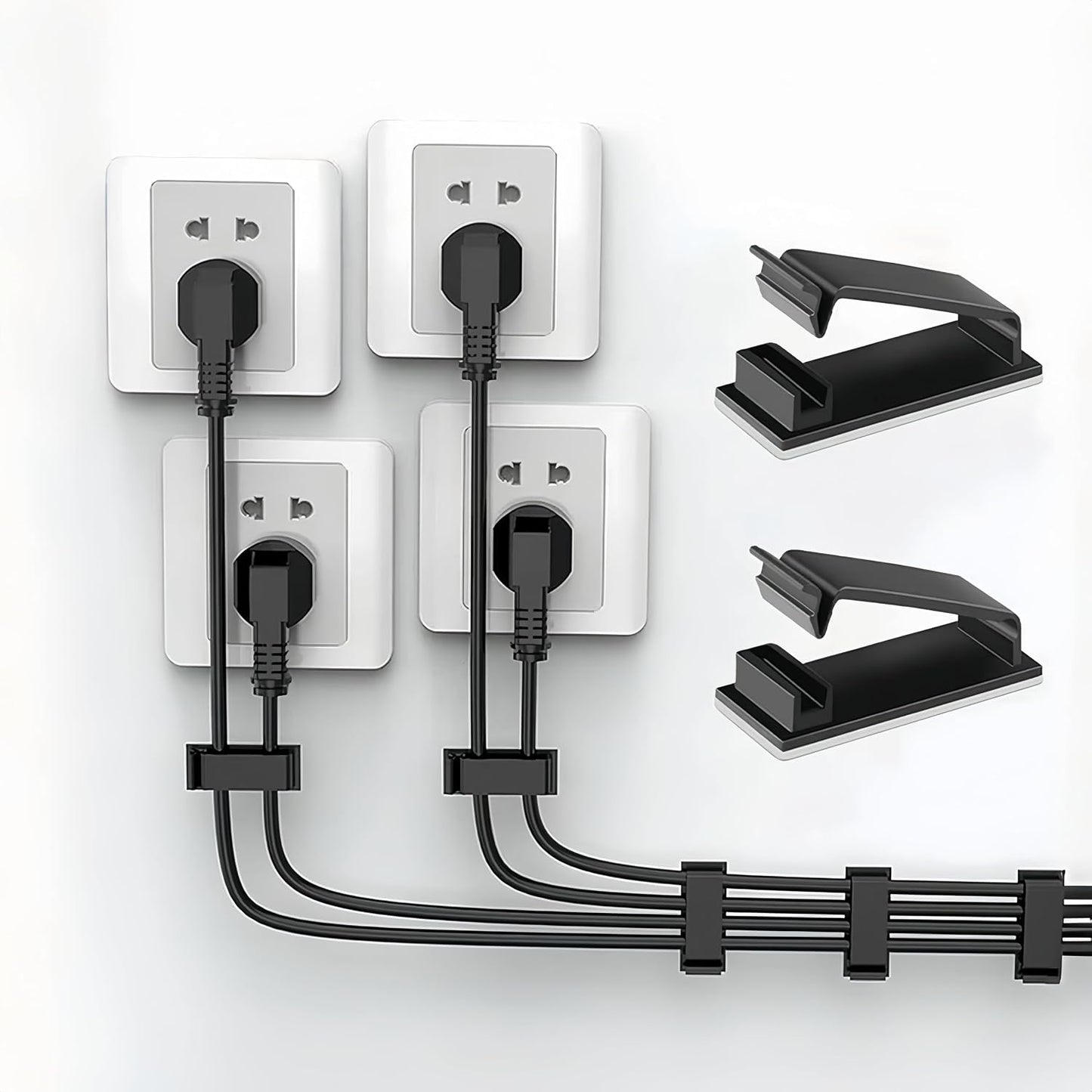50packs Self Adhesive Cable Management Clips,32.5mm/1.28in Black Durable Wire Organizers Cord Holder for TV, PC, Laptop, Ethernet, Desktop, Home, and Office