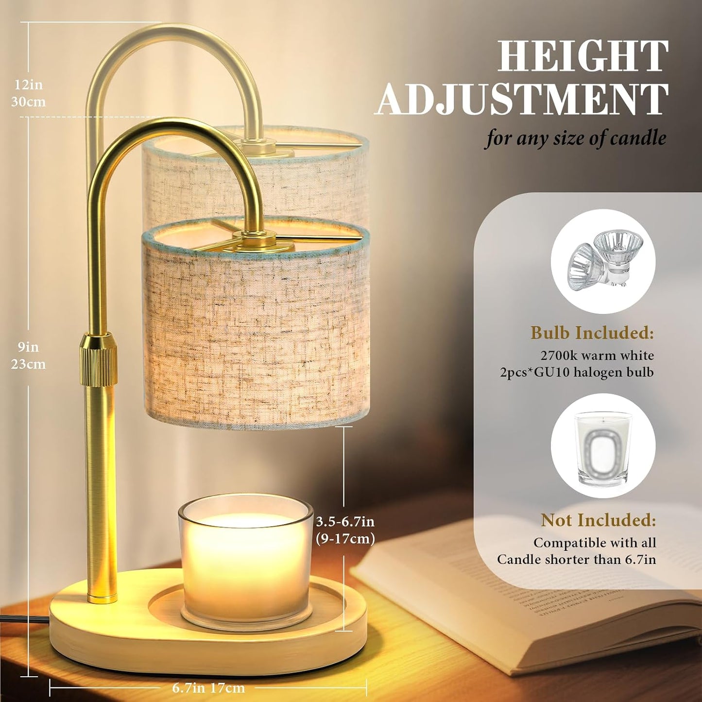 Black Candle Warmer Lamp with Timer Dimmer, Electric Candle Warmer Wax Heater, Birthday Gifts for Women Her Mom, House Warming Gifts New Home
