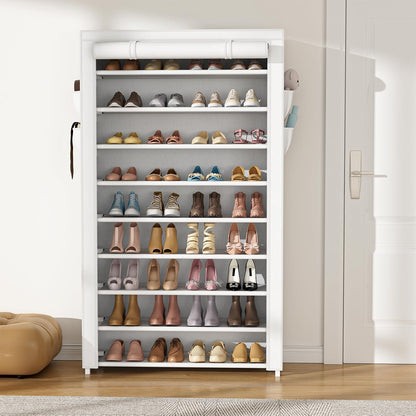 VILICK Shoe Rack with Cover Narrow Shoe Organizer with 4 Side Pockets 10 Tier Tall Shoe Storage Holds 18-22 Pairs Shoes and Boots Shoe Rack for Closet Entryway Garage