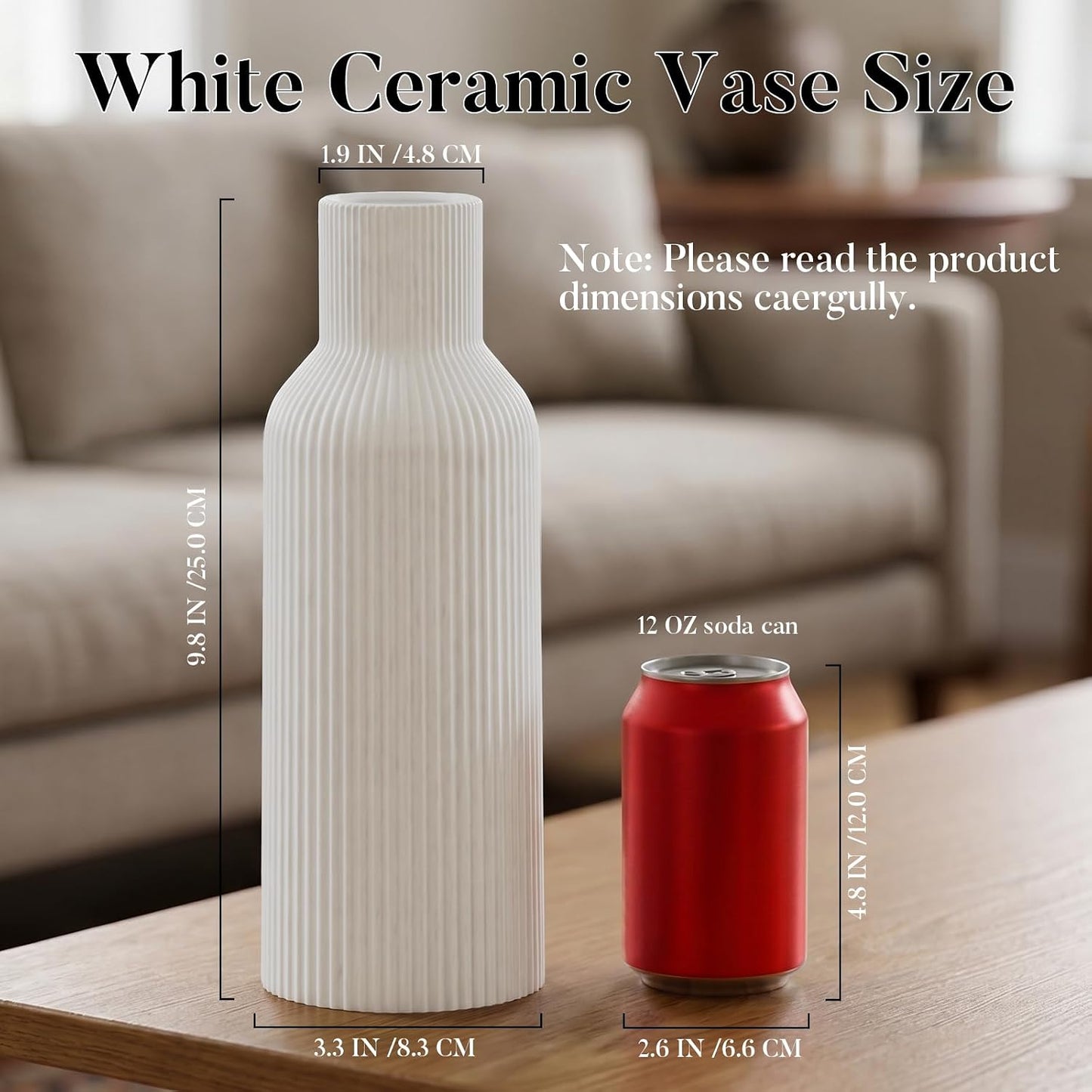 White Ceramic Flower Vases Set of 3, Modern Matte Vertical Ribbed, Nordic Minimalist Decor for Pampas, Dried & Fresh Flowers, Centerpiece for Living Room, Shelf, Entryway, Wedding,Office