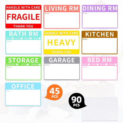 Azureal 540 PCS Moving Labels, 10 Color Coded Moving Stickers Including Fragile, Heavy and Blank Labels, 2'' x 3'' Packing Labels for Moving Boxes, Moving Supplies, Wardrobe Boxes, Apartment Sticker