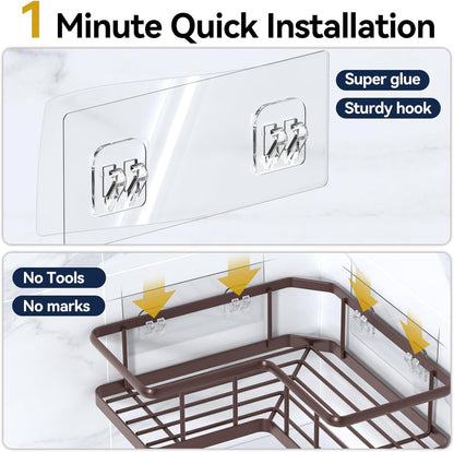 YASONIC Corner Shower Caddy, 5-Pack Adhesive Rustproof Stainless Steel Shower Organizer with Soap Holder, No Drilling Shower Shelf for Inside Shower, Dorm, Renters, Black
