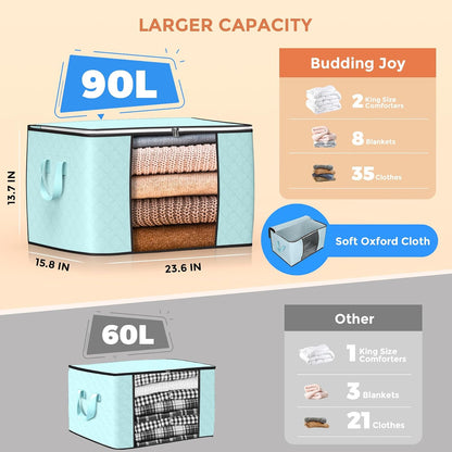 90L Large Storage Bags, 6 Pack Clothes Storage Bins Foldable Closet Organizers Storage Containers with Reinforced Handle for Clothing, Blanket, Comforters, Bed Sheets, Pillows and Toys (Gray)